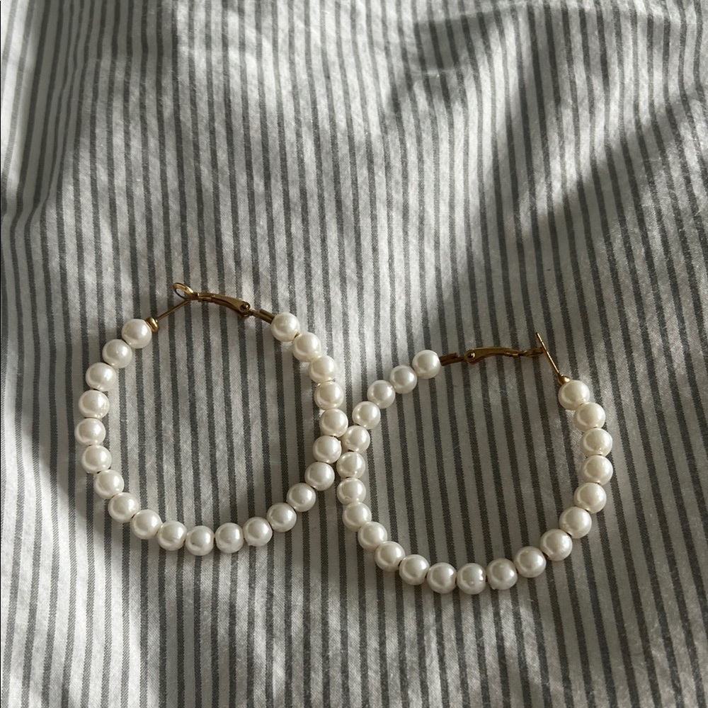 Elegant White Pearl Hoop Earrings